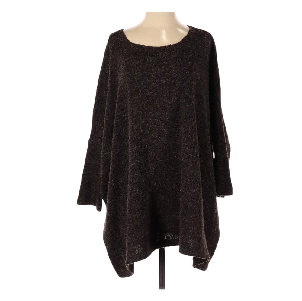 Audrey 3+1 Oversized Dolman Sleeve Sweater S/M Fits L Angora Blend Brown Cozy‎